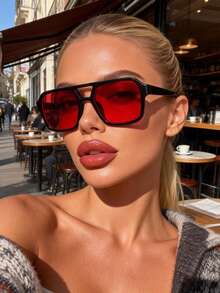 1 Cặp kính thời trang phi công gọng kép Y2K unisex, thanh lịch và thời thượng. - Đỏ - Xem 3