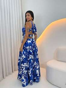 Women's Long Dress With Butterfly Knot - 藍圖 - 查看 2