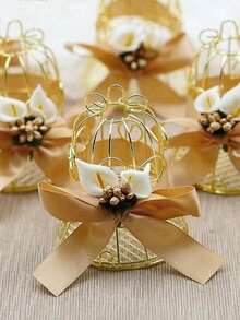 European Style Gold Hollow Iron Bell Wedding Candy Box, Bird Cage Shaped Metal Tin Box, Wedding Supplies & Favors - Multicolor - View 3