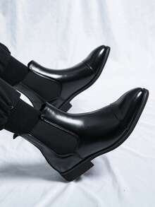 Luxury High-Top PU Slip-On Men's Chelsea Boots, British Style Men's Cowboy Boots, Business Formal Work Shoes, Wedding Shoes, Elegant Red Sole Comfortable Slip-On Boots, Autumn Boots, Spring Shoes, Luxury Pointed Toe Fashion Casual Vintage Men's Loafers, Black Brand Party Ankle Boots, Summer Slip-On Ankle Boots, Men's Shoes For Formal Occasions, Autumn Outfit Boots, Professional Business Formal Boots, British Style Original Designer Shoes, Gentleman Classic High-Top Men's Wedding Shoes, Men's Fashion Comfortable Winter Pointed Toe Oxford Leather Shoes And Motorcycle Boots - Black - View 7
