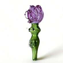 5 Inch New Product  Rose Shaped Glass/Flower Glass Decor With Pink Pouch - Elegant Floral Decor With Green Leaves, Holiday Gift, Birthday Gift, Gift For Friends - 紫色 - 查看 7