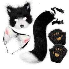 4件套仿狐狸毛服装配饰套装 - 包括手套、猫耳头箍、尾巴，逼真的毛皮和爪子，适合万圣节、情人节、复活节、狂欢节派对、嘉年华服装 | 趣味动物主题 | 柔软动物服饰 - 彩色 - 查看 2