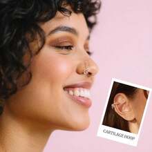 BSJ4U Hoop Nose Rings For Women Nose Piercings 20G Stainless Steel Nose Rings Hoops Heart Butterfly Flower Bow Teardrop Double Nose Hoops Gold Plated Silver Pink Clear CZ Nose Piercing Jewelry - 鍍金粉紅鼻環 - 查看 5