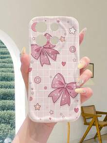 1个格子蝴蝶结星形图案不规则奶油色手机壳，适合女性日常使用，兼容安卓Galaxy S23/S24/S25/S26/A57/A37/A17/A07、Redmi系列 - 白色 - 查看 3