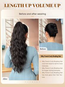 22 Inch Deep Brown Long Wavy Soft Realistic Synthetic Wig, Suitable For Women, With Claw Ponytail Extension - Brown - View 10