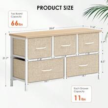 5-Drawer Dresser 2-Tier Chest Of Drawers Storage Organizer With Fabirc Drawers Entryway Hallway Cabinet With Plastic Handle MapleandWhite 10CZSS106-BM-N - BeigeWhite - View 4