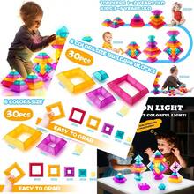 Building Block Sets For 3 4 5 6 Year Old 30 Pcs Stacking Blocks Toys For Boys Girls STEM Preschool Learning Activities Educational Light Table Toys Gifts For ToddlersFull Of Fun - As Pic - View 1
