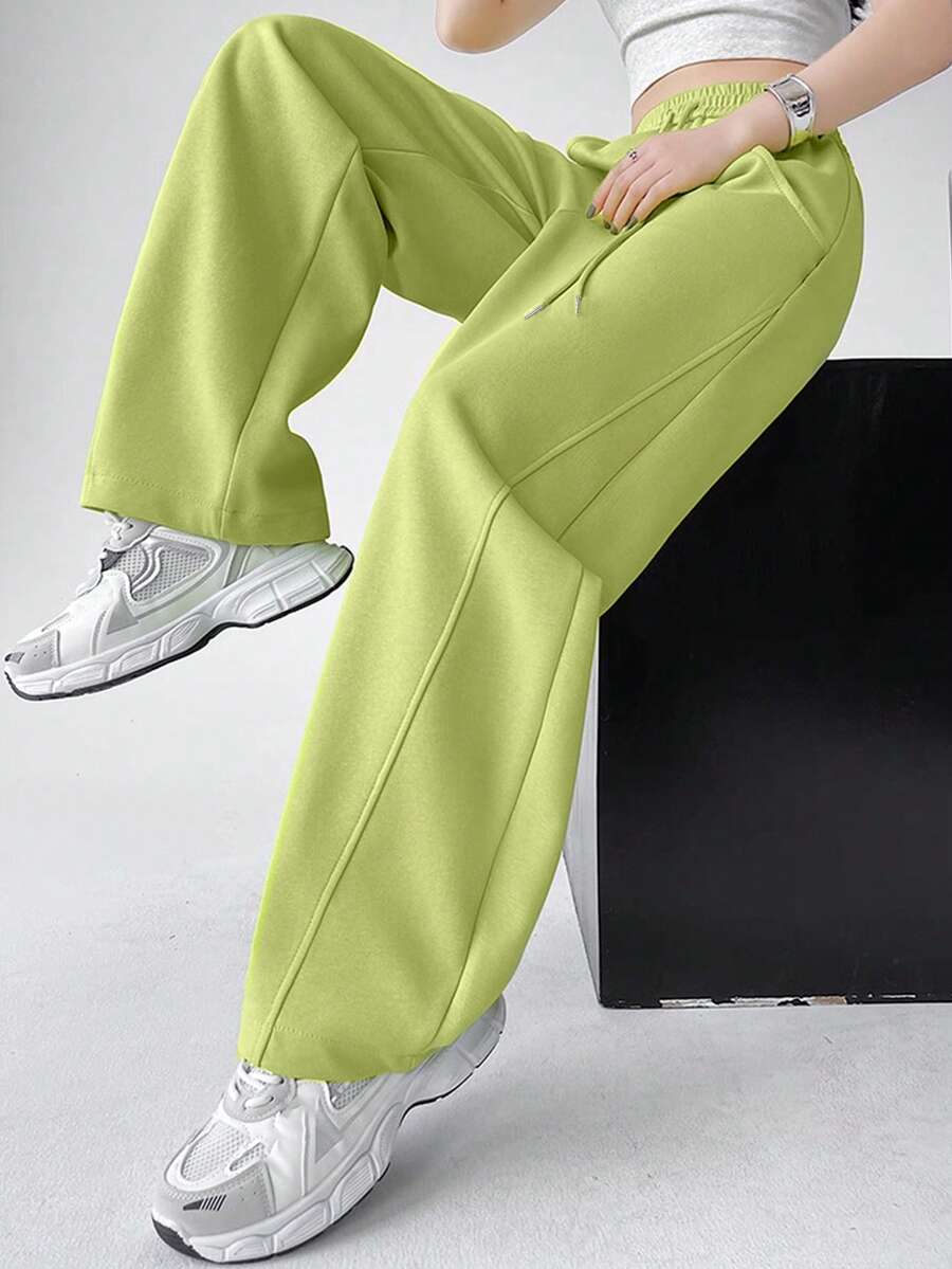 女士休闲宽松阔腿裤，舒适百搭黑色运动裤，适合返校季穿着 - 綠色 - 查看 1