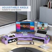 Gianotter - Soporte para monitor doble organizador de computadora con cajón y 2 soportes para bolígrafos rosa - Morado - Ver 3