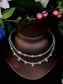 1 Set Versatile Cubic Zirconia Rhombus & Geometric Jewelry Set, Suitable For Women To Wear On Vacation And Travel - Silver - View 6