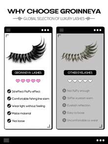 GROINNEYA 10 Pairs Cat Eye False Eyelashes Thick Soft Faux Mink Eyelashes Clear Band False Eyelashes Fluffy Lashes Dramatic Volume Lashes Natural Long Eyelashes Makeup Professional For Women - Black - View 6