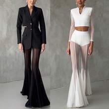 Spring And Summer New Elastic Slim Fit Flared Pants Loose Fashion Vacation Trousers - trắng - Xem 7
