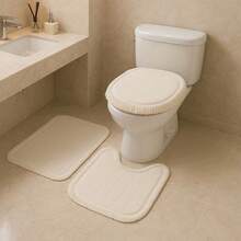 3 Piece Cotton Bathroom Rug Kit Bathroom Set Boho Stripes Decor With Fringe - Màu be - Xem 3