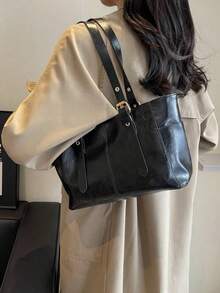 Fashionable & Simple Large Capacity Commuter Tote Bag - Black - View 6