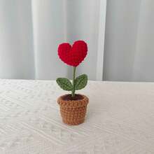 1pcs Mini Crochet Heart Flower Pot Desktop Decor - Đỏ - Xem 3
