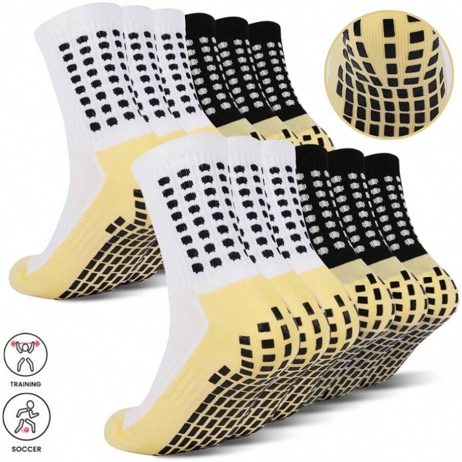 4双装男士防滑足球袜，带防滑垫的防滑运动袜，防滑足球篮球袜，减震透气，适合户外篮球训练、跑步、健身 - 彩色 - 查看 1