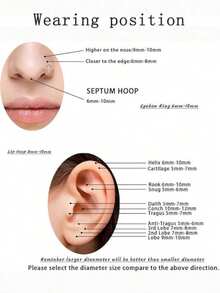 316L医用级不锈钢锆石耳环，16G，6mm/8mm/10mm/12mm可选 - 低过敏性铰链式耳扣，适用于鼻中隔、耳软骨、耳廓、耳屏、耳甲腔、内耳等部位，男女皆宜的礼物 - 銀色 - 查看 6