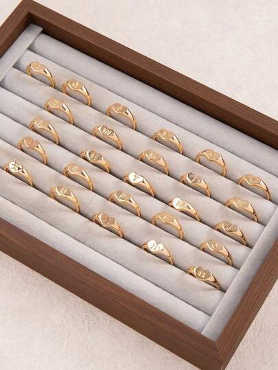 1pc Retro Style 26 Letter Rings, Suitable As Customized Gift, Friend Gift, Holiday Gift For Teenagers