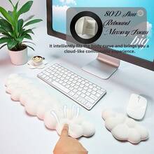 2pcs/Set Cloud Keyboard Wrist Rest Kit, Including Non-Slip Base Cloud Wrist Rest, Desk Phone Mat, Flower Coaster, PU Leather Keyboard Wrist Pad With Ergonomic Memory Foam, Suitable For Computer, Laptop, Office, Gaming, White - Multicolor - View 12