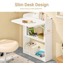 SoBuy Folding Office Desk, Computer Desk, Workstation With 3 Shelves, White, W64 X D58 X H82cm, FWT92-W - White - View 6