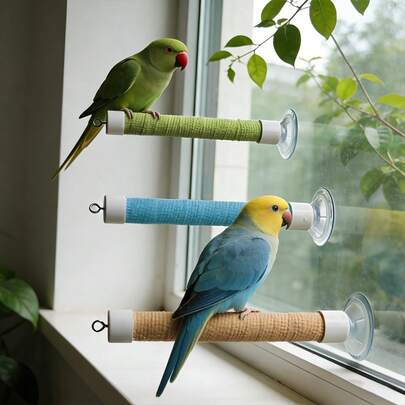 1 Set Easy Clean Parrot Suction Cup Stand, Made Of PVC Pipe Wrapped With Elastic Band, Bird Training Perch Toy, Suitable For Parrot Bathing In Bathroom, Can Stick To Window Glass And Mirror