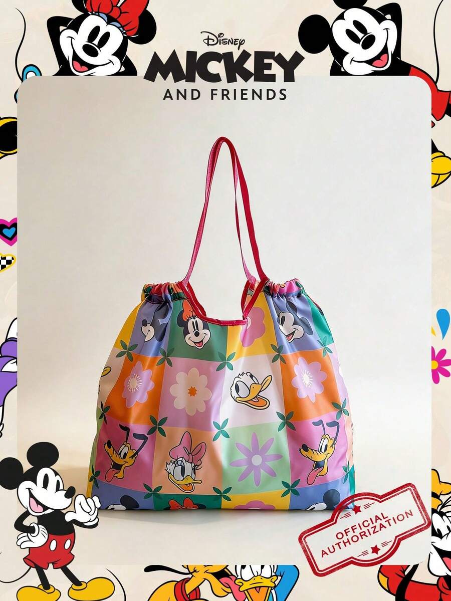 Disney 1 Pc Official Licensed Mickey Mouse Storage Bag Foldable Shopping Bag High-Capacity Tote Bag Drawstring Shoulder Bag Lightweight Handbag Official Licensed - Verifiable For Lady/Girls/Women Perfect For Daily/Shopping/Going Out - Multicolor - View 1