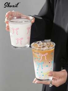 shoxil 1pc Cute Girl Bow Polka Dot Matcha Cup, Mug, Milk Cup, Cup, A Cup Of Coffee, Espresso Cup, Oatmeal Breakfast Cup, Couple Pair Mugs, Coffee Cup, Glass Cup, Valentine's Day Gift, Handheld Cup, Applicable For Afternoon Tea, Bedroom, School, And Office - Glass - View 7