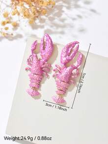 1 Pair Summer Beach Style Exaggerated Ocean Lobster Metal Enamel Earrings, Bohemian Resort Personalized Design Dangle Lobster Earrings Suitable For Women Everyday & Holiday Wear - Pink - View 5