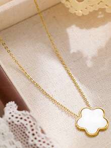 1件简约不锈钢五叶草花朵设计吊坠项链，适合女性在各种场合佩戴 - 彩色 - 查看 9