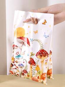 10/20/50个装蘑菇礼品袋，耐用蝴蝶图案塑料派对礼品袋，带提手，适用于婚礼、新娘送礼会、生日庆典、节日礼物、春季派对包装用品 - 彩色 - 查看 11