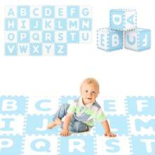 26 PCS 12 5'' X 12 5'' Interlocking ABC Play Mats W/Detachable Letters For Kids - Blue - View 2