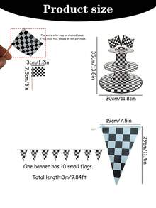 Racing Theme Birthday Decoration Set, Black & White Checkered Flag Banner, 3-Tier Racing Theme Cupcake Stand, Mini Checkered Flag Cupcake Decorations, Black & White Checkered Pattern Decor, Suitable For Car Themed Party Supplies, Racing Theme Party Decorations, Birthday Party Decor, Checkered Party Decor, "Race Car Party" Supplies, Creative DIY Cake Decorations, Birthday Party Centerpieces, Cupcake And Dessert Display Stand, Baby Shower - Multicolor - View 4