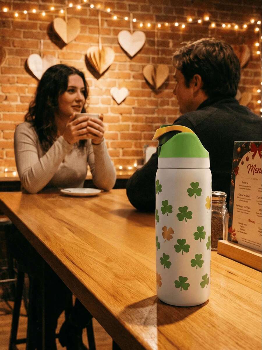 0walai Shamrock Vacuum Flask With Straw 32oz,945ML, Cold And Hot Water Can Be Insulated, Beautiful Appearance, Exquisite Workmanship, Suitable For Camping, Work, Indoor Use,Suitable For Gift,Perfect For Valentine's Day,Birthday,Giving Day. - trắng - Xem 1