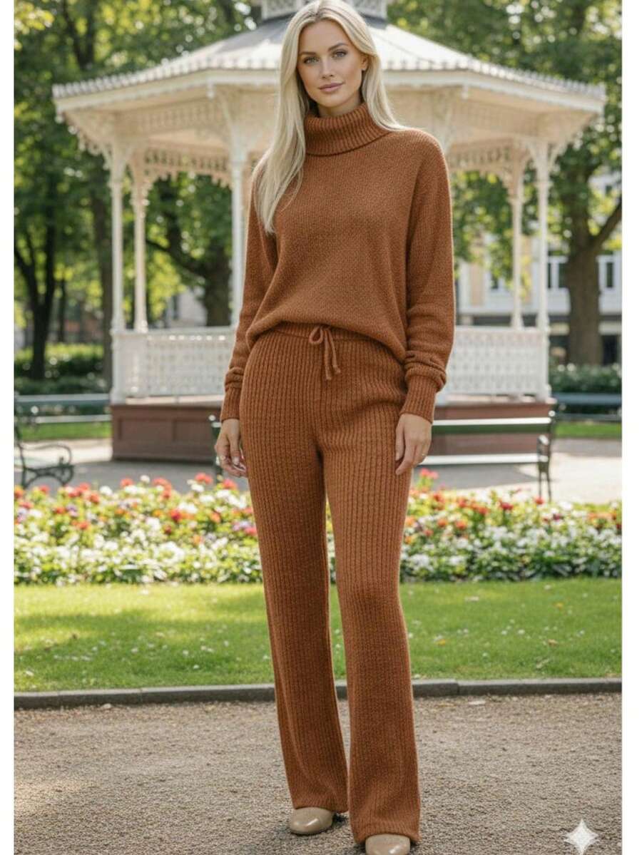 Cacharrel Mousse Knit Turtleneck Top And Trousers Set - Bronce - Ver 1
