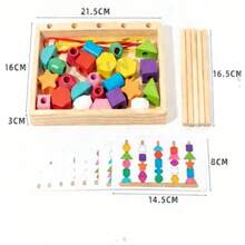 5件装木制几何串珠叠叠乐积木 - 彩色 - 查看 4