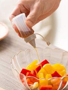 8件套迷你便当调味盒、酱料挤压瓶、香料罐套装、沙拉酱容器、小型透明番茄酱挤压瓶，适合学校、户外烧烤等场合 - 粉色 - 查看 5