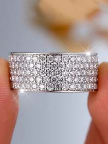 Luxury Gift Box Set, Fully Cubic Zirconia Rings, High-End Jewelry For Party & Formal Occasions, Made Of Copper Material, Non-Fading & Hypoallergenic, Ideal Gift Choice - Silver - View 4