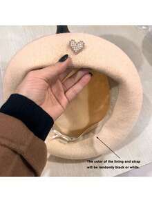 1顶情人节红色羊毛贝雷帽 - 珍珠爱心装饰法式贝雷帽，女士优雅柔软保暖冬季头饰，时尚休闲街头风帽子，适合咖啡馆约会、日常穿搭和节日庆典。 - 彩色 - 查看 10
