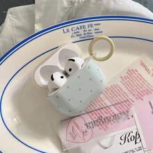 极简黄色盖子蓝色底座小波点带挂环耳机保护套，适用于 Pro 2、可爱 Apple 4 极简 3 新款 1/2 代女士耳机保护套 - 淺藍色 - 查看 4