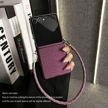 Ins Fashion Dark Purple Explosion Pattern Phone Case With Water Ripples Hand Strap Compatible With Samsung Galaxy ZFlip7 Z Flip6 ZFlip 5 Zflip6 Zflip5 Shockproof Back Cover - Purple - View 14