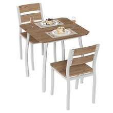 Conjunto de Comedor rústico para 2 Personas - Mesa Cuadrada y 2 sillas tapizadas - Estructura metálica y diseño Compacto - Ideal para cocinas pequeñas y desayunadores - Color de la madera - Ver 1