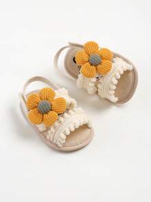 Infant Infant Girls Summer Sandals With Flower Soft Sole Newborn Toddler First Walker Crib Dress Shoes - Apricot - View 8