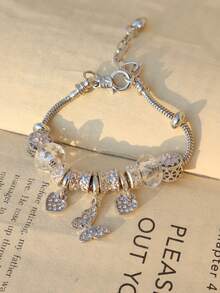 Vòng tay bướm cổ điển phong cách kỳ nghỉ hè Vòng tay tự làm hoa anh đào hồng Vòng tay trái tim cổ điển - Vàng - Xem 5