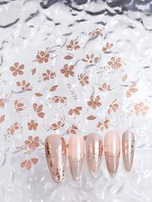 2片装玫瑰金樱花春日花朵美甲贴纸，闪亮古铜色花瓣叶子设计，奢华DIY美甲贴花配件，美甲沙龙美甲贴纸，适合女士和女孩的春季美甲设计 - 玫瑰金 - 查看 6