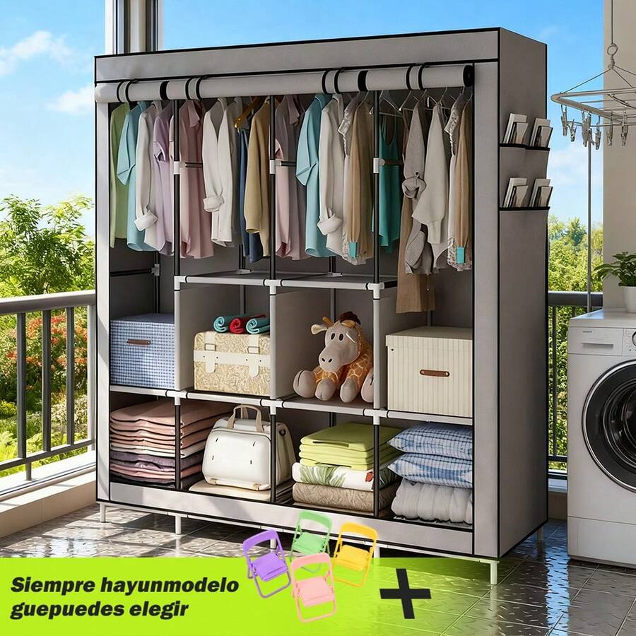 LÈRFM Wardrobe Minimalist Design Portable Fabric Wardrobe Storage - Grey - View 1