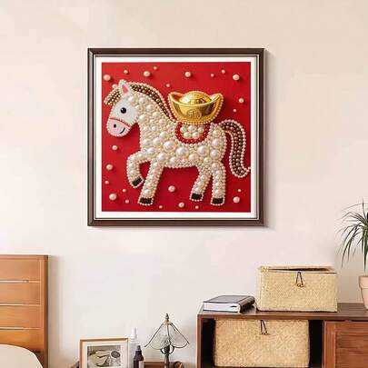 Ny pärlmålning "Wealth Bringing White Horse" Ramlös DIY diamantmålningssats, lämplig för sovrumsdekor, väggkonst i vardagsrum, rumsdetaljer, konstverk, utmärkt present till vänner på födelsedag, jul, nyår, alla hjärtans dag, unik högtidspresent