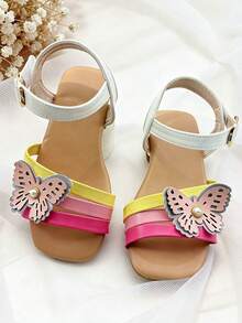1 Pair Fashionable Children's High Heel Sandals, Elegant Girls' High Heel Sandals, Wedding Shoes, Bow Decor, Hook And Loop Design, Easy To Wear, Suitable For Girls Aged 6-12, Daily Outing, Party, Gathering - Multicolor - View 6