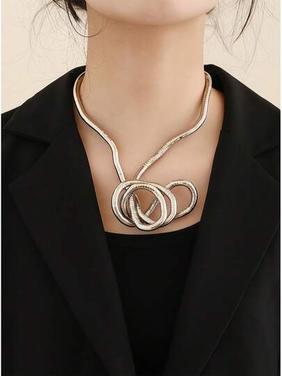 1 Piece, A Soft Adjustable Snake-Shaped Flexible Pendant Necklace, 6x900 Mm, Silver Color Hinge Necklace, Lady's Wrap-Around Necklace