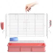 GODARM Jaula Conejo con Chasis ElevadoVilla De Malla Metálica para Jaula De Cobayas con Dispensador De Agua De 250ml comedero Redondo Jaula Especial para Cobayas Y Conejos Color : Pink - Rosa - Ver 7