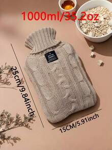 1pc 1000ml/2000ml Pink Khaki Smoke Gray Knitted Hot Water Bag With Water Injection For Foot And Stomach Warming And Hot Compress - Multicolor - View 21